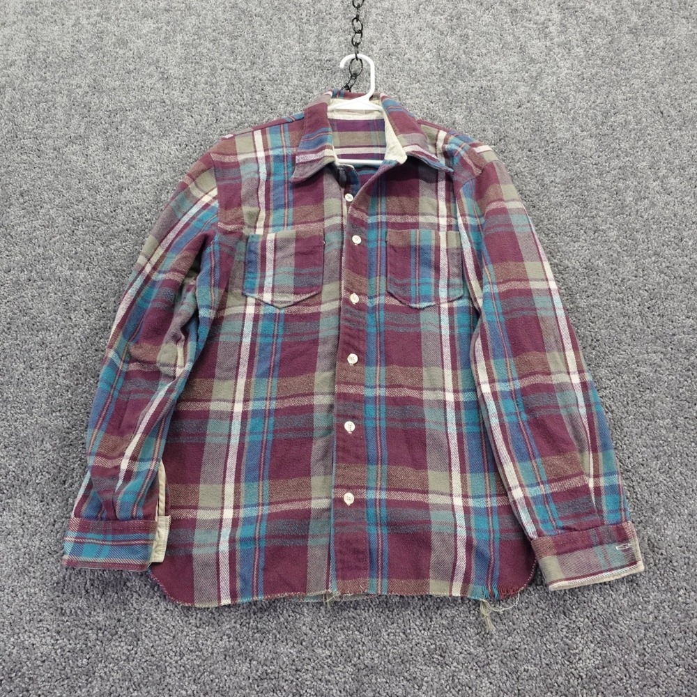 Handmade Flannel Button Up Shirt Mens Medium Purple Plaid Vintage Long Sleeve